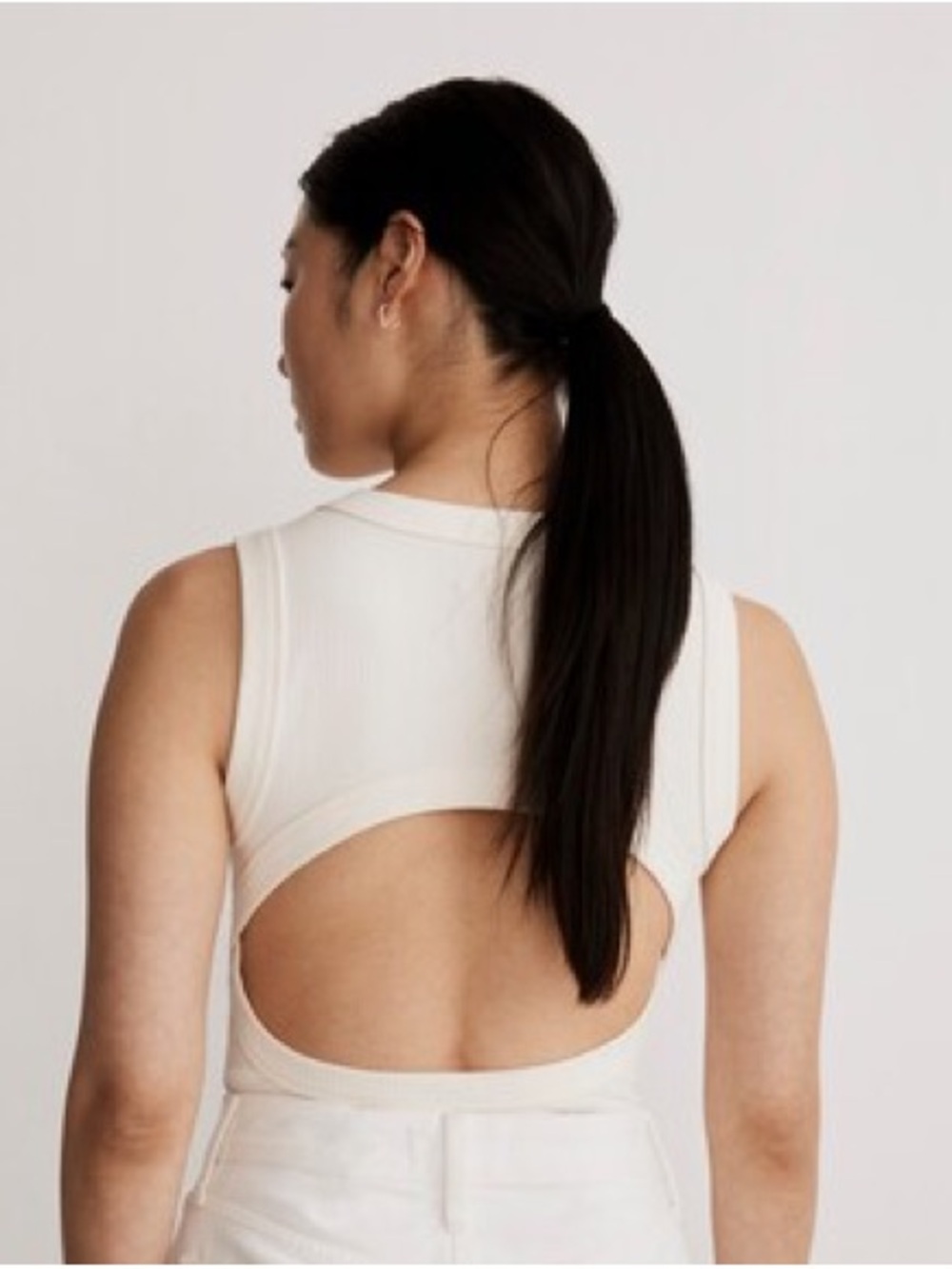 Madewell Ribbed Cotton Cutout Bodysuit - Cream